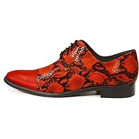 Modello Papello - Handmade Italian Mens Color Red Oxfords Dress Shoes - Cowhide Smooth Leather - Lace-Up