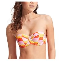 Seafolly Women's Standard Underwire Bustier Bralette Bikini Top Swimsuit, Modern Take Mandarin, 2