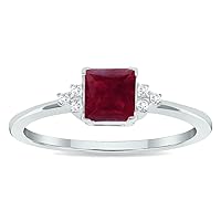 SZUL Women's Princess Cut Ruby and Diamond Half Moon Ring in 10K White Gold