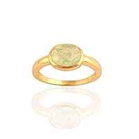 Guntaas Gems 8 Us Size Green Strawberry Quartz Brass Yellow Gold Plated Statement Ring For Gift Jewelry