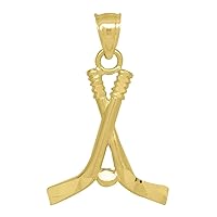 10k Yellow Gold Mens Hockey Sticks and Puck Sports Charm Pendant Necklace Measures 27.2x17.20mm Wide Jewelry for Men