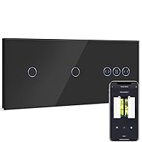 BSEED Smart Alexa Light Switch with WiFi Curtain Switch, Double 1-Gang 1-Way WiFi Touch Switch, Smart Curtain Switch Remote Control with Smart Life/Tuya App, Works with Alexa, Google Home, Black