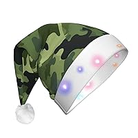 Camo Green print Christmas Hat With Colorful Led Lights Plush Santa Hat Adults Xmas Hats For Christmas New Year Party