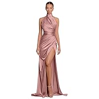 VCCICANY Halter Mermaid Bridesmaid Dresses for Women Long Satin Prom Dress with Slit Formal Gown