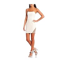 B Darlin Womens White Stretch Zippered Rhinestone Mesh Inset at Hem Spaghetti Strap Square Neck Short Party Body Con Dress Juniors 9