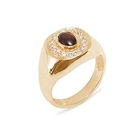14k Rose Gold Natural Garnet & Cubic Zirconia Mens Signet Ring - Sizes 6 to 12 Available