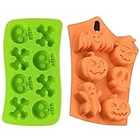 2 Silicone Halloween Soap Molds - Day of The Dead Soaps - Pirate Party Cakes Skulls Crossbones - Pumpkins Ghosts Bats Bath Bombs Random Colors by Jolly Jon