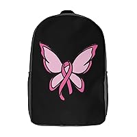 Breast Cancer Ribbon Butterfly Casual Backpack Fashion Shoulder Bags Adjustable Daypack for Work Travel Study