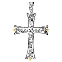 Sabrina Silver Large 2 inch 10k Gold Diamond Cross Pendants for Men 0.17 ct. Pave Set Two Tone Rhodium Finish
