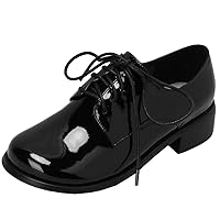 LUXMAX Women Lace Up Chunky Oxford Pumps Low Heel Round Toe Pumps
