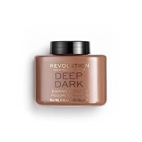 Makeup Revolution Loose Baking Powder, Make Up Setting Powder, Long Lasting Coverage, Reduces Shine, For Dark & Deep Skin Tones, Deep Dark, 32g