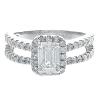1.55ct GIA Certified Emerald & Round Cut Diamond Halo Engagement Ring in Platinum