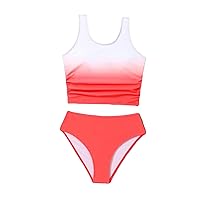 Verdusa Girl's Ombre Print Ruched Bikini Bathing Suits 2 Piece Swimsuits