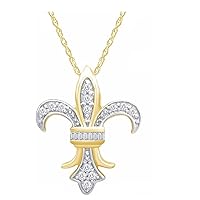 Round Cut Diamond Fleur-de-Lis Pendant Necklace 14k Yellow Gold Plated 925 Sterling Silver Valentine's/Gift for Women's.