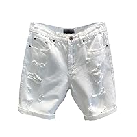 Summer Denim White Shorts Ripped Holes Black Half Jean Elastic Stretched Boys Scratched Korean Trousers