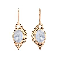 7X5MM Oval Shape Moonstone Gemstone 925 Sterling Silver Women Jewelry filigree Dangle Wire Earrings