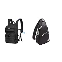MOSISO Sling Backpack&Tactical Hydration Pack Backpack, Lightweight Military Daypack Water Backpack Rucksack Bag with 3L Water Bladder, Black