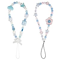 2pcs Phone Charm, Cute Floral Beaded Phone Strap Cell Phone Straps Charms Phone Lanyard Stars Blue Phone Charms Strap Butterfly Phone Lanyard Flower Phone Chain Cellphone Wrist Straps for Girls