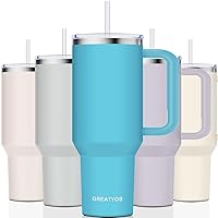 40 oz Tumbler with Handle and Straw Lid Insulated Tumblers Cups with Lids Straws Double Wall Vacuum Leak Proof Stainless Steel 40oz Tumbler Travel Mug Gifts for Men Women Him Her (Pool)