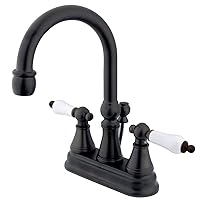 Kingston Brass KS2615PL Governor 4-Inch Centerset Lavatory Faucet with Brass Pop-Up and Porcelain Lever Handle, Oil Rubbed Bronze