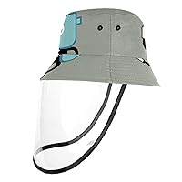 Outdoor Cap with Face Shield Sun Protection Fisherman Hats Windproof Dustproof UV Protective Hat for Boys & Girls, 22.6 Inch for Adults Funny Cartoon Robot Gear