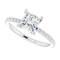 JEWELERYIUM 1 CT Princess Cut Colorless Moissanite Engagement Ring, Wedding/Bridal Ring Set, Solitaire Halo Style, Solid Sterling Silver Vintage Antique Anniversary Bridal Rings Gift for Her