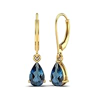 7x5 MM Pear Shape London Blue Topaz Gemstone 925 Sterling Silver Tear Drop Dangle Earrings lever Back Earrings Women Earring Jewelry