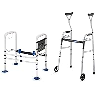 GreenChief Folding Toilet Safety Rails Stand Alone Toilet Frame Adjustable & 2 in 1 Narrow Walker for Small Spaces Folding Walker Adjustable