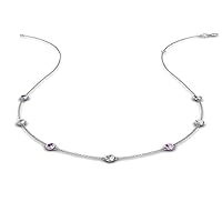 Amethyst & Natural Diamond by Yard 7 Station Necklace (SI2-I1, G-H) 0.45 ctw 14K White Gold