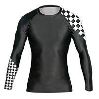 CHOO Men's Checkered Flag Sports Wicking Rash Guard Compression Shirt for Racing