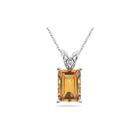 5.48 Cts of 14x10 mm Emerald Citrine Scroll Solitaire Pendant in 14K White Gold