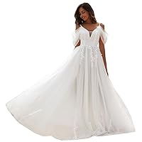 Boho Wedding Dresses for Bride 2024 A Line Tulle Lace Wedding Gowns Plus Size Beach Bride Dresses