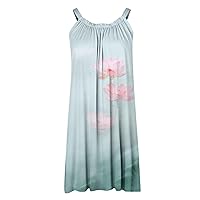 Women's Summer Casual Sleeveless Mini Dress Loose Spaghetti Strap Beach Dresses Printed Boho Sundress Bikini Cover Ups