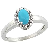 Sterling Silver Diamond Halo Sleeping Beauty Turquoise Ring Oval 6X4 mm, 3/8 inch Wide, Sizes 5-10
