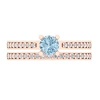 Clara Pucci 1.20ct Round Cut Solitaire Genuine Natural Sky Blue Topaz Engagement Promise Anniversary Bridal Ring Band set 18K Rose Gold