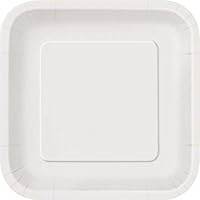 White Square Disposable Paper Dessert Plates - 7'', 16 Pieces - Perfect for Parties, Weddings, Holidays & More