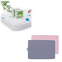 Bamboo Viscose Pack N Play Mattress Protector, 2 Pack, White & Pack n Play/Mini Crib Sheets, 2 Pack, Gray & Pink