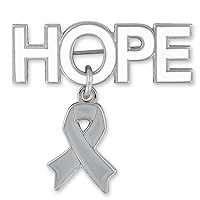 PinMart's Hope with Grey Awareness Ribbon Charm Enamel Brooch Pin