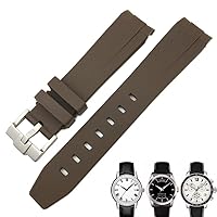 19mm 20mm Curved End Rubber Watchband for Tissot 1853 Lelocle PRC200 Rolex Submariner Hamilton Omega Waterproof Watch Strap (Color : Brown 1, Size : 19mm)