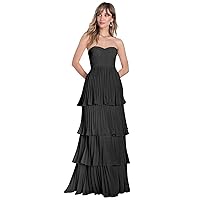 Plus Size Prom Dresses for Women Strapless Black Cocktail Dress Tiered Ruffle Sweetheart Formal Gowns Size 20W