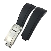 20mm Quality Fluorine Rubber Watch Strap for Role Daytona GMT GMT OYSTERFLEX Black Bracelet Waterproof Watchband (Color : Black, Size : 20mm Silver Clasp)