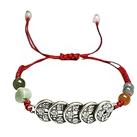 999 Sterling Silver Feng Shui Coins Lucky Coins Five Emperor Money Jade Lucky Flower Jade Bead Bracelet for Wealth and Success