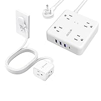 TROND Power Strip Surge Protector 4 AC 4 USB & TROND Flat Extension Cord 6 Feet - Right Angled Flat Plug Power Strip