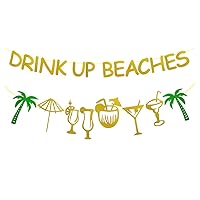 2 Pcs hawaiian banner drink up beaches banner beach banner Tropical Banner Luau Party summer party supplies Gold Glittery Drink Up Beaches banquet latte art paper