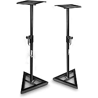Pyle Speaker Stand Pair of Sound - Play 1 and 3 Holder, Telescoping Height Adjustable from 26” - 52” Inch, High Heavy Duty Three-point Triangle Base w/ Floor Spikes and 9” Square Platform, Black