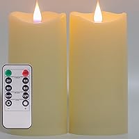 Enido 6”x3” Flickering Flameless Candles with Remote Timer for Romantic Ambiance and Home Decoration Battery Operated Candles LED Candles Pillar Candles with 3D Realistic Flame, Battery Candles
