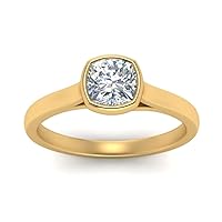 Choose Your Gemstone Bezel Set Trellis Solitaire Ring yellow gold plated Cushion Shape Solitaire Engagement Rings Matching Jewelry Wedding Jewelry Easy to Wear Gifts US Size 4 to 12