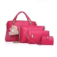 4Pcs/Set Elegant Ladies Bear Pendant Handbag Shoulder Bag Girls Fashionable PU Leather Casual Messenger Tote Bag