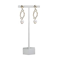 GemeShou Silver Metal Earring T Bar Display Stands for Show, White Single Jewelry Retail Holder Photography Display Props【Silver-Hexagon Base Height 5.3