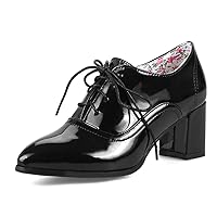Women's Lace-up Wingtip Platform Oxfords Shoes Pointd Toe Perforated Classic Mid Chunky Heel Dress Shoes